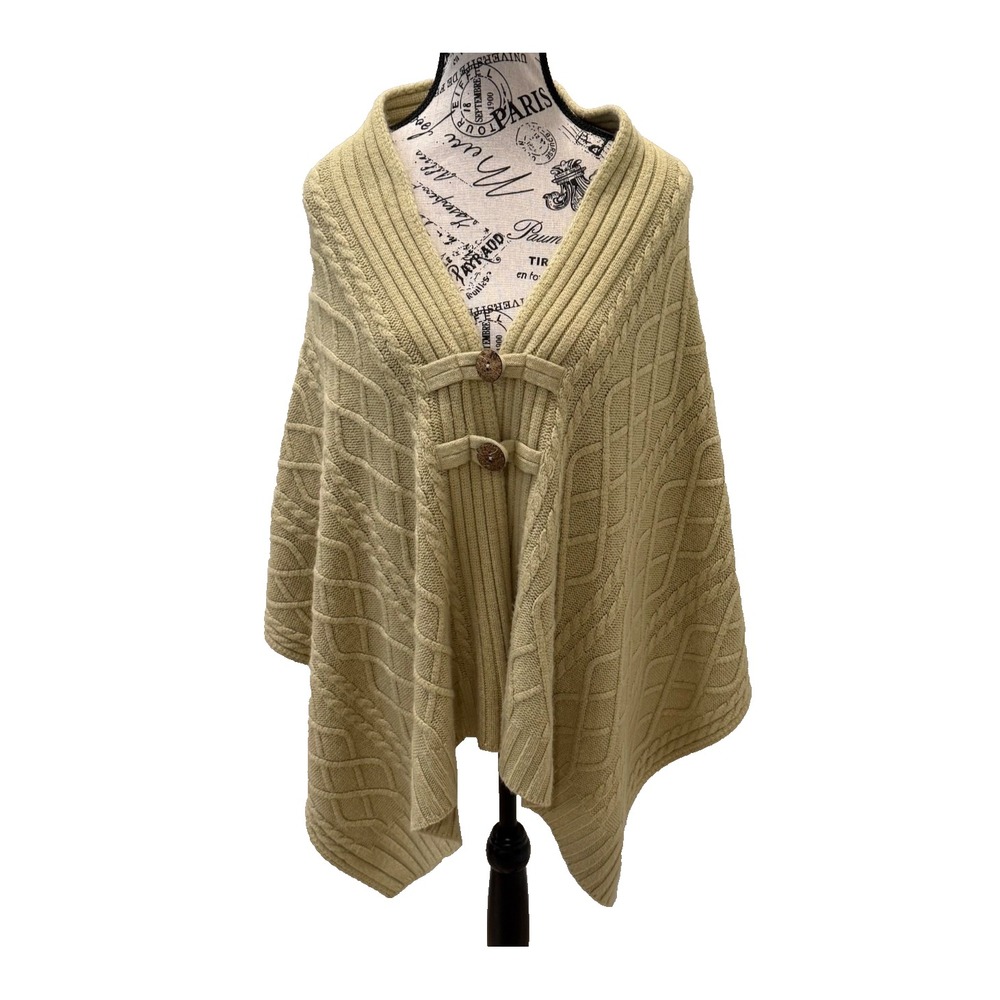 D & Bond Women's‎ Cableknit Wrap Poncho Cottagecore Cozy Boho Chic Tan One Size